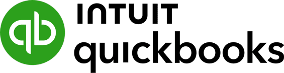 QuickBooks logo featuring a green circle with white "qb" stylized lettering, next to black "QuickBooks" text with green horizontal lines extending from the circle.