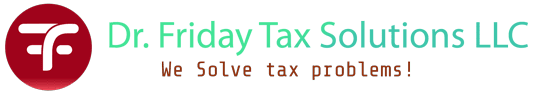 Dr-Logo Logo with a stylized white "F" on a red circle, followed by green gradient text and the tagline "We solve tax problems." in orange on a black background.